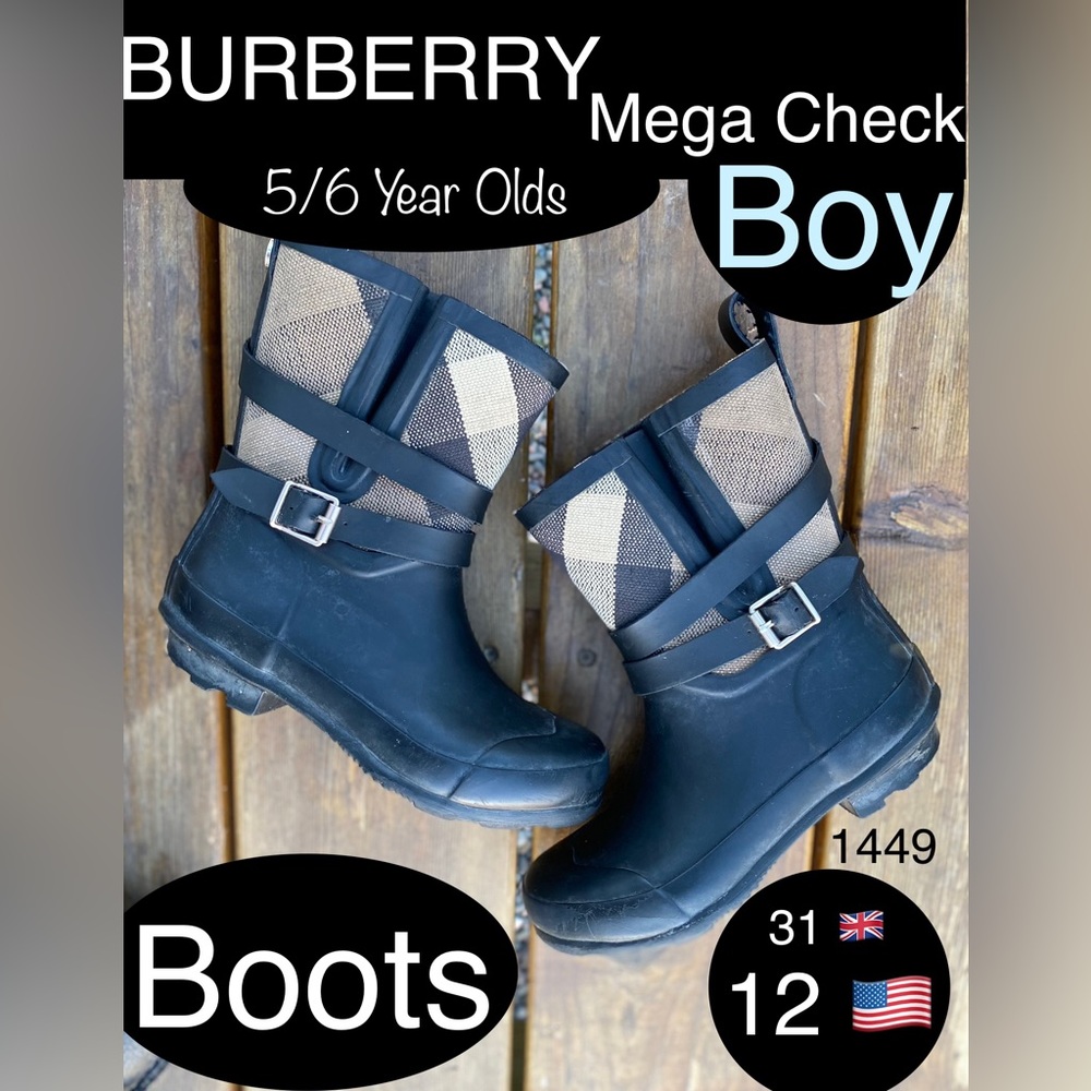 BURBERRY Boy Mega Check Winter/Rain Boots🔥VGUC🔥🇬🇧31/🇺🇸(12/13),5-6 Year old